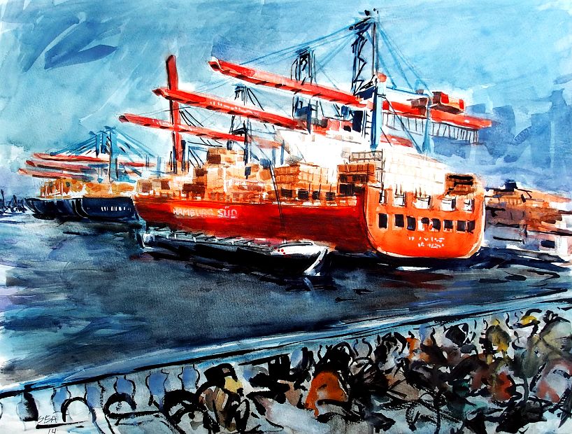 HAMBURG - GROSSE FREIHEIT, Aquarell, 50 x 64 cm